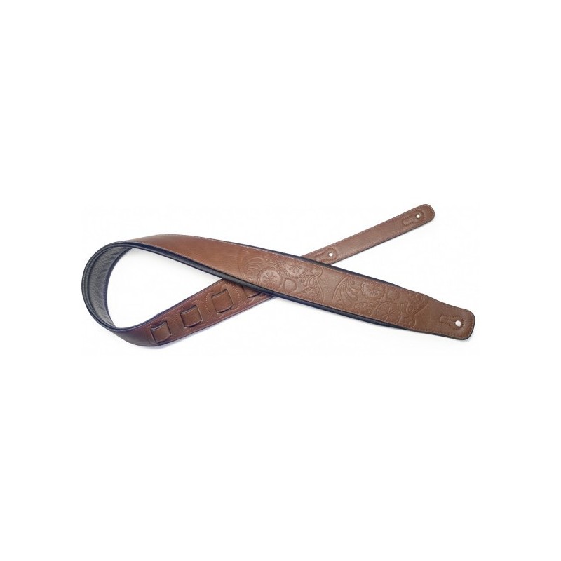 Sangle rembourrée noire en similicuir pour guitare avec motif de crâne mexicain, brun Sangle rembourrée noire en similicuir pour guitare avec motif de crâne mexicain, brun