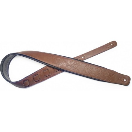 Stagg SPFL 30 MEX BRW : Sangle Guitare Rembourrée Crâne Mexicain Brun