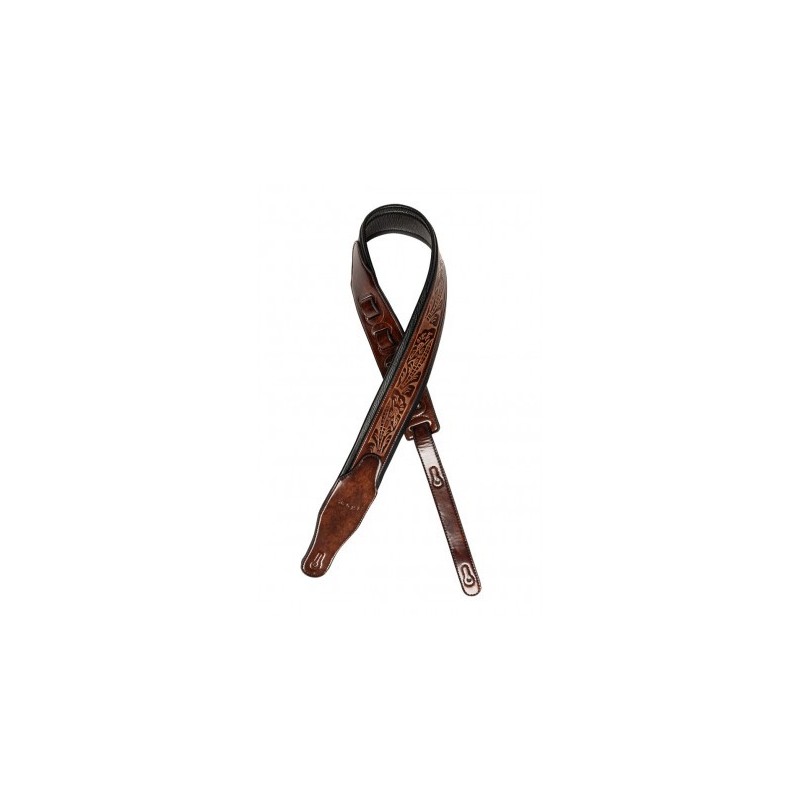 Sangle rembourrée marron en similicuir, effet vieilli, motif fleur pressé, marron foncé