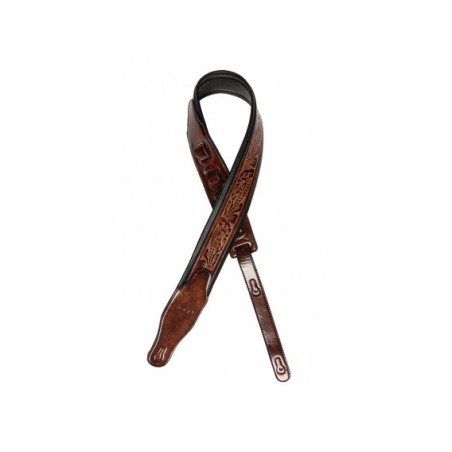 Stagg SPFL AGED DBRW : Sangle Guitare Rembourrée Motif Fleur Marron Foncé