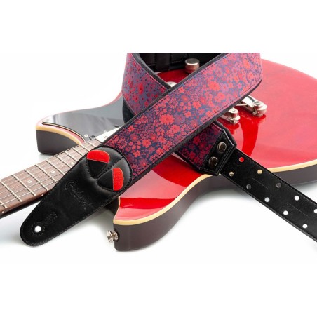 Sangle Guitare Daisy Red : Courroie Rouge à Motif Marguerites