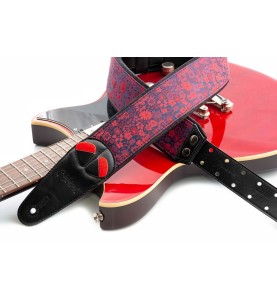 Sangle Guitare Daisy Red : Courroie Rouge à Motif Marguerites