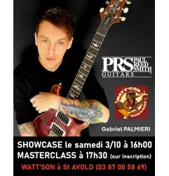 Affiche du Showcase et de la Masterclass PRS Guitars par Gabriel Palmieri au magasin Watt'son à Saint-Avold.